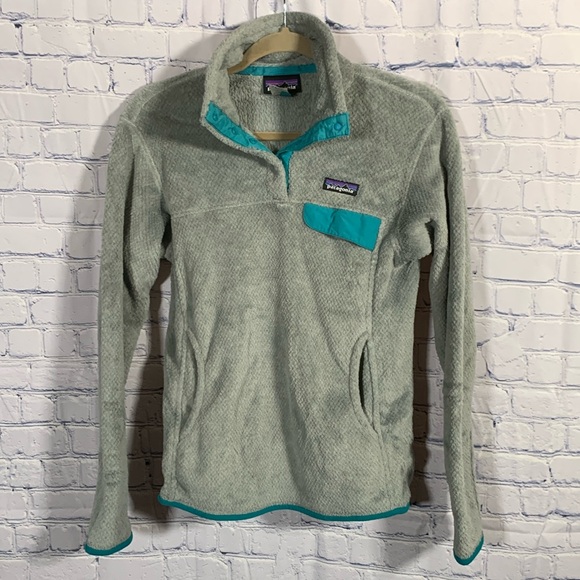 Patagonia Women's Re-Tool Snap-T Pullover in Tailored Grey & Tobago Blue Size M - Picture 1 of 5
